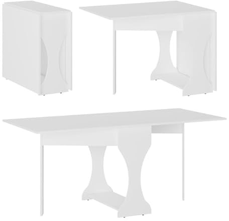 Rodnik Esstisch ausklappbar, Klapptisch, Tisch klappbar platzsparend (weiß)