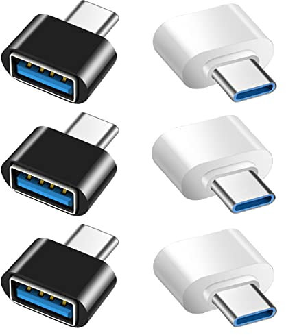 USB C auf USB Adapter (6 Stück), USB Typ C zu USB 3.0 OTG Adapter Kompatibel mit MacBook Pro, Samsung Galaxy, Typ-C Handys, Tablets und Mehr (3 Schwarz und 3 Weiß)
