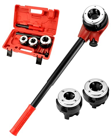 QWORK BSPT Ratschenrohreinfädler-Set, 3 Schneideisen Ratschenrohrgewindewerkzeug-Set 1/2 Zoll, 3/4 Zoll, 1 Zoll, für professionelles Schneiden und Rohrgewindebohrer