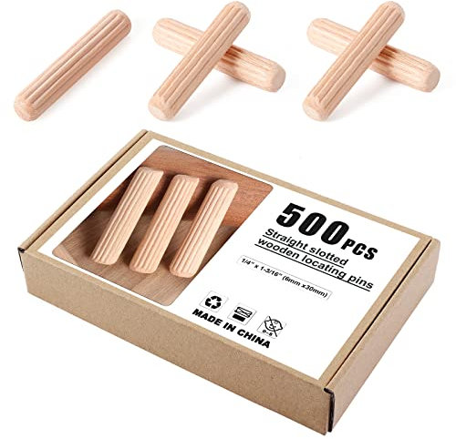 Faankiton Tasselli in Legno, Scanalate in Legno, Perni di Legno Duro Perno Scanalato, Spine Legno per Progetti di Artigianato di Mobili e Fai Da Te (500 Pezzi 6x30mm)