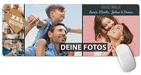 Print Royal PR Großes Mousepad mit Foto - Fotocollage mit 5 Fotos und Text selbst gestalten - XXL Mousepad personalisiert, Geschenke für Freund und Gamer | Schreibtischunterlagen, 800 x 300 mm