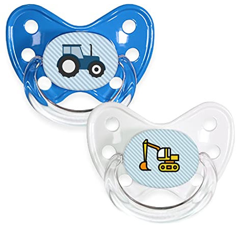 dentistar Silikon Schnuller 2er-Set – Größe 3, ab 14 Monate – Zahn- & kieferfreundlicher Nuckel mit Dental-Stufe – BPA-frei – Made in Germany - Trecker & Bagger