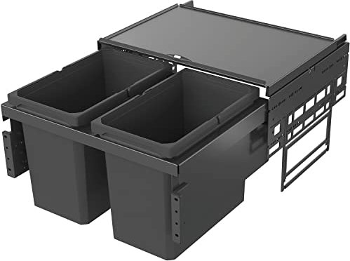 VAUTH-SAGEL Envi Space - Pattumiera da incasso a 2 scomparti, completamente estraibile, con smorzamento e alimentatore automatico, 2 x 22 litri, in plastica, colore: grigio lava