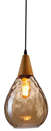 Klobvtt Glass Pendant Light Modern Wood Hanging Lamp Hammered Glass Ceiling Lighting Fixture Teardrop Dome Small Chandelier Dining Room Kitchen Island Suspension Lamps E27 Socket
