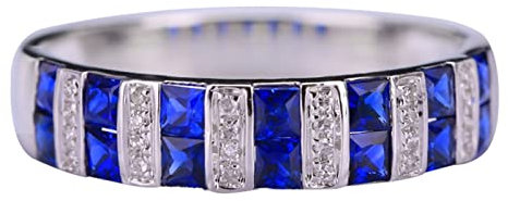 AMDXD 18 Karat Au750 Weiß Gold Verlobungsring Echtgold Schmuck Damen, 0.98ct Labor Erstellt Saphir Freundschaftsringe, Ewigkeit Eheringe 750 Weißgold mit Moissanit, Gr.48 (15.3)
