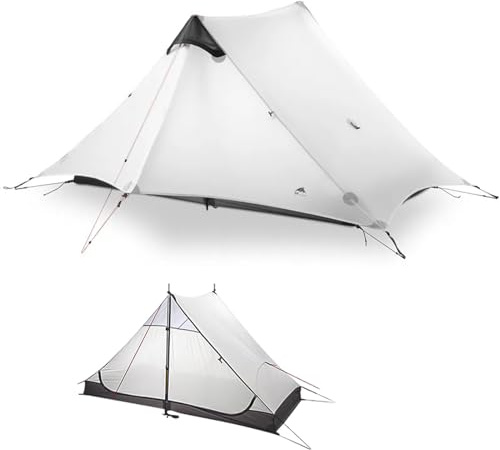 MOXIHIKE 3FULGEAR Lanshan 2 tält 2 personer ultralätt campingtält, 3/4 säsong, professionellt 15D silnylon, stånglöst tält för camping, klättring, vandring (grå, fyra årstider)