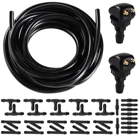 Lyeteung Kit de Tuyau Essuie Glace, Kit de Tuyau de Liquide de Lave-Glace, 3m Durite Lave Glace, 2 Pièces Buses de Lave-Glace et 30 Pièces Raccords de Tuyau