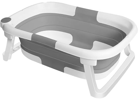 Faltbare, rutschfeste Babybadewanne, ideal für Neugeborene, Jungen und Mädchen – nur Badewanne (Grau, 63 x 43 x 20 cm)