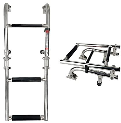 Miuxe Scaletta Inox 3/4 Gradini Scaletta Telescopica per Barca con Gradino Antiscivolo, Scaletta Marina da Bagno Scaletta Pieghevole in Acciaio Inox per Barca Marina Yacht Piscina