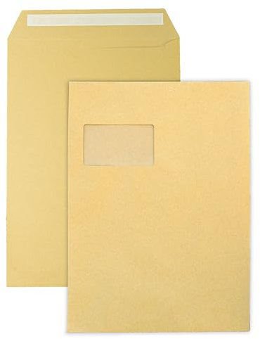 50x Versandtaschen DIN C4 Briefumschläge für A4 braun peal&seal Klebestreifen mit Fenster 324x229mm 100g/m2