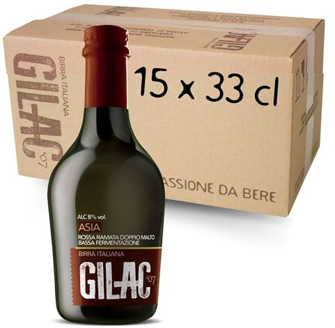 GILAC ASIA DOPPELBOCK Birra artigianale Doppio Malto 15 Bottiglie da 33 cl, Birra rossa Italiana Non Filtrata e Non Pastorizzata, Birre Artigianali Confezioni Regalo - Gradazione Alcolica 8% Vol