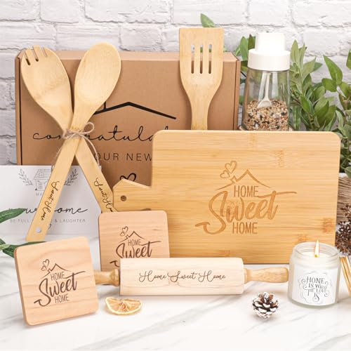 House Warming Gifts New Home,House Warming Gifts Basket for Couple,Housewarming Gifts New Home,New Home Essentials Gift Ideas,Home Sweet Home Rolling Pin Cutting Board Coaster