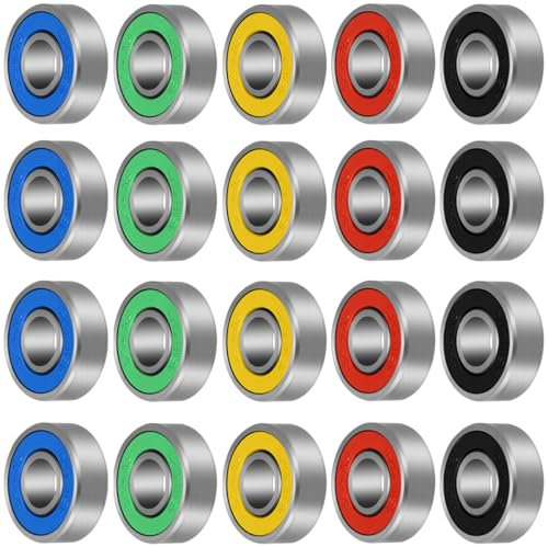 CODIRATO 20 PZ Cuscinetti a Sfera in Acciaio al Carbonio 608rs, Cuscinetti 608rs, Cuscinetti per Skateboard, Cuscinetti di Velocità per Gola, Router, Trasporto, Skateboard, 8mmx22mmx7mm (5 Colori)