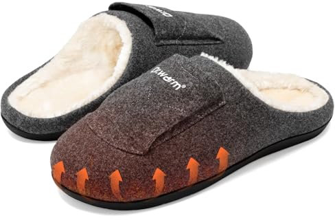 Dr.warm Beheizbare Hausschuhe Wiederaufladbare, Elektrische Beheizte Hausschuhe mit Akkus, Winter Beheizbare Pantoffeln für Herren Damen (Grau/M)