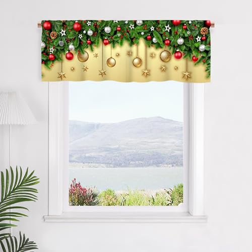SCHOAL Scheibengardine mit Tunnelzug Gardine mit Weihnachtsbaum und Sterne Scheibengardine Blickdicht Bistrogardine für das Wohnzimmer Weihnachtsdekoration 1 Stück HxB 55x230 Gelb