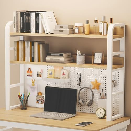Schreibtisch Regal, 3-stufige Stecktafel for den Schreibtisch, Modernes Schreibtischregal mit Pegboard-Display, Schreibtischverlängerung mit Peg Board, for Das Büro im Wohnheim(White,135cm/53)
