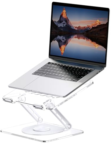 MCHOSE Acryl Laptop Ständer für Schreibtisch mit 360 Grad drehbarer Basis Ergonimic Faltbar Klar Laptop Riser Kompatibel mit MacBook Pro/Air Notebook bis zu 16 Zoll, Ultra Dickes Acryl Transparent