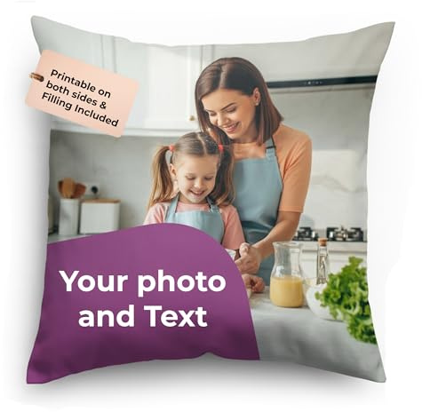 Cimpress Coussin Personnalisé avec Photo et Texte, 45 × 45 cm, Impression Recto-Verso de Haute Qualité, Décoration d’Intérieur Élégante et Moderne, Idée Cadeau Personnalisée pour Amis et Famille