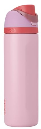 Owala FreeSip Insulated Stainless Steel Water Bottle with Straw for Sports and Travel, BPA-Free Sports Water Bottle, 24 oz, Pink, Angel Food Cake