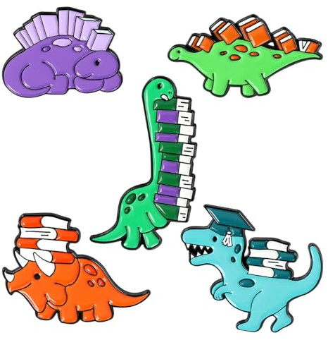 SLEEKEE Broche De Livre De Dinosaure 5 Pièces, Mignonnes Broches, Dessin Animé Créatif