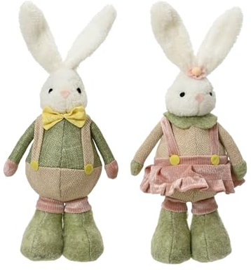 KSD dekorationsfigurer hare & kanin 30 cm plysch set om 2 – dekorativa kaniner för påsk vår – påskhare som påskdekoration påsksmycken – påskfigurer påskgåva – vårdekoration bordsdekoration – vit grön