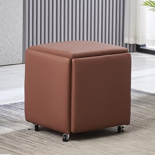 Nested Cube Hocker-Set mit Schwenkrollen, 5-in-1-Design, für Wohnzimmer und Esszimmer, stapelbar, PU-Leder, Sitzgelegenheit mit beweglichem Fußhocker (35,6 x 35,6 x 38,1 cm)