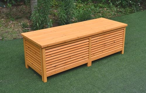 Mucola Auflagenbox Holz mit klappbarem Deckel 140x46x52cm Kissenbox Garten Aufbewahrungsbox für Gartenutensilien Gartenbox
