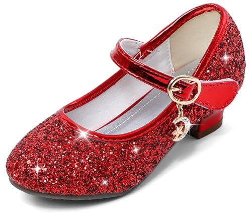 Cheerful Mario 5-10 Anni Scarpe Principessa Bambina Eleganti Glitterate Ballerine con Tacco per Ragazza Rosso 31EU