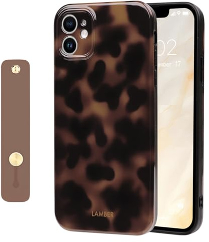 NITITOP for iPhone 11 Case Leopard Kickstand, Brown | for Women Girls Men, Cute Amber Tortoise Design, with Wrist Adjustable Hand Strap, Soft TPU Cover, Full Camera Protection