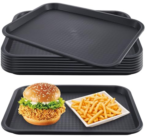PUCSIQ 8 Stück Kunststoff Serviertablett, 35 x 27cm, Rechteckig Fast Food Tablett, Schwarz Servierplatten für Hotels, Küche, Restaurants, Kantinen