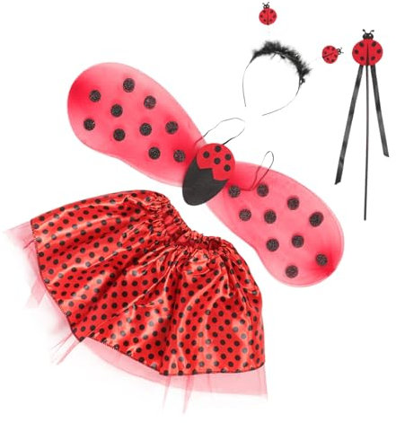 VANZACK 1satz Mädchen Marienkäfer Kostüm Mit Tutu Rock Marienkäfer Flügel Haarband Und Zauberstab Für Cosplay Und Geburtstagsfeiern
