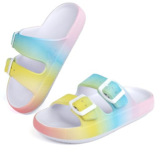 Buwege Claquette Enfants Ajustables Chausson Garçons Et Filles Sandales Doux Antidérapantes d'Été Piscine Chaussons Pantoufles De Bain Plates Arc en Ciel 33 EU