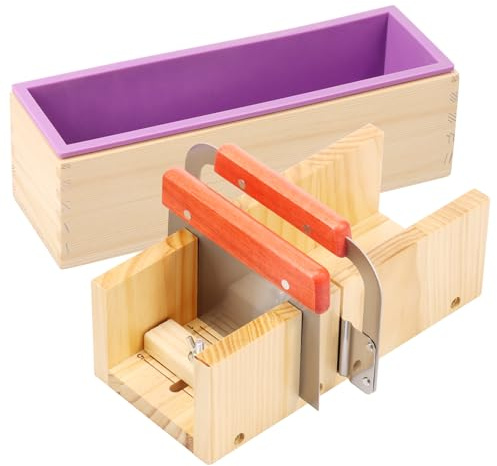 Set di tagliasapone in legno, fatto a mano, con tavolo da taglio regolabile, rettangolare, in silicone, in acciaio inox, coltello dritto per la produzione di sapone fai da te