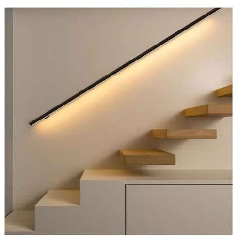 Moderno kit de barandilla LED de 80 cm de aluminio redondo con soportes de pared para interiores para escaleras y pasillos, acabado negro, seguro y elegante
