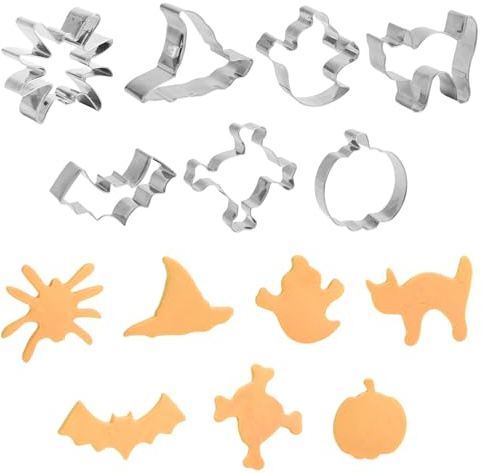 7pcs Halloween Cookie Cutters, Large Stainless Steel Biscuit Baking Molds with Bat Pumpkin Skeleton Cat Spider Ghost Witch Hat Shape for Holiday Party Decorations & Baking Supplies