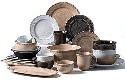 GIQKDZNUO Vajilla de cerámica de 48 Piezas, con tazón, Plato y sopera | Vajilla con Contorno Dorado, Banquetes y Bodas.