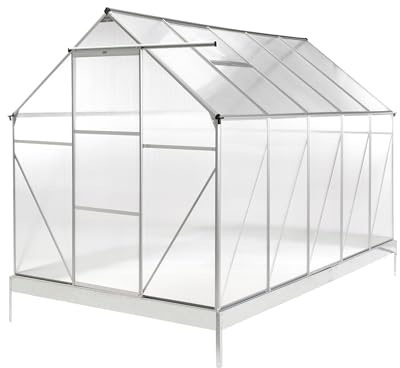 Invernadero Grande de jardín con láminas de policarbonato Estructura de Aluminio Puertas correderas protección UV Plateado Apulia