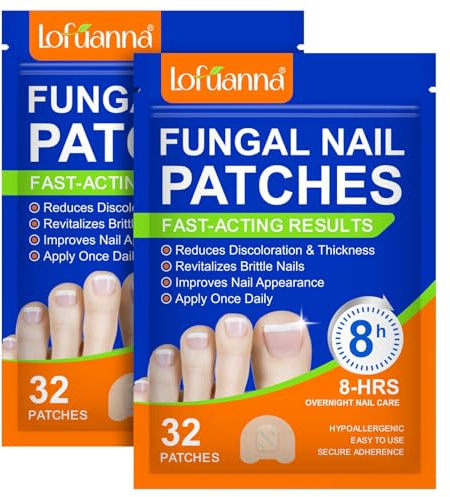 Fungal Nail Patches, 64Pcs Toe Nail Fungal Treatment Pads, 8-Hour Nighttime Toenail Fungus Treatment Restores Healthy Appearance, Reduces Discoloration & Thickness, Overnight Repair for Damaged Nails