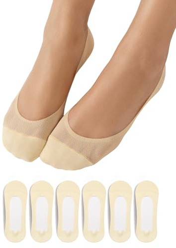 Harlamvar Ladies 6 Pairs Thin Invisible Socks, Hidden Pumps Cotton Footies Loafers Trainers No Show Socks UK Size 3-5 Nude