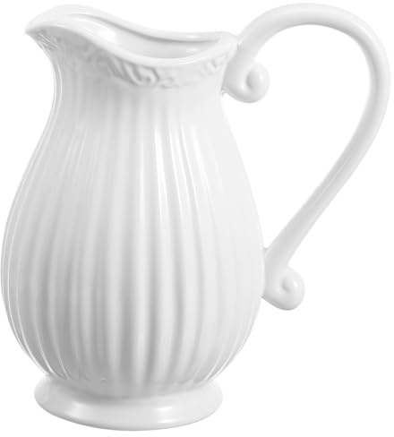 Zerodeko Vaso Brocca Ceramica Bianca Righe Decorazione Interna Elegante per Fiori Freschi o Secchi Vaso da Tavolo per Casa e Ufficio Design Scandinavo Minimalista