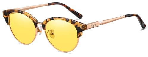 DUCO Runde Nachtsicht Nachtfahrbrille Fahrbrille Polarisierte Nachtsichtbrille Blendschutzbrille für Männer und Frauen HD nacht brille Gelb Nachtbrille 1221Y (Braun Tortoise)