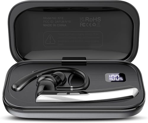 Bluetooth Headset V5.3, Handsfree Bluetooth Earpiece with Dual ENC Mic,Single wireless Headset 20Hrs Talk 120Hrs Standby Time, In-Ear Headphones for Driving/Business/Office with Android iOS Laptop