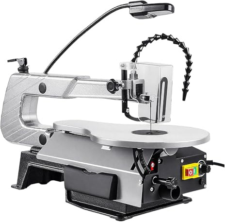 Scroll Saw 16 Electric Fret Saw with 150W Copper Motor, Tilting Cast Aluminum Table, Stepless Speed Adjustment, LED Light, Includes 20 Blades for Woodworking