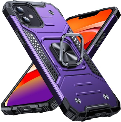 Anqrp Heavy Duty Case for iPhone 12/12 Pro Case with Enhanced Ring Holder Grip Stand, Military Grade Shockproof Rugged Drop Protective Silicone Hard iPhone 12/12 Pro Phone Case Cover, Purple