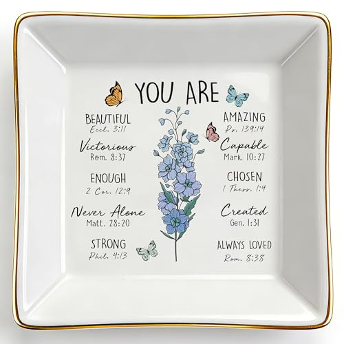 Titanape Birthday Gifts for Women - You Are Bible Verse Ceramic Trinket Dish - Spiritual Christian Gifts for Women, Mum, Nana - Mother's Day, Christmas, Baptism, Religious Easter Present - Larkspur