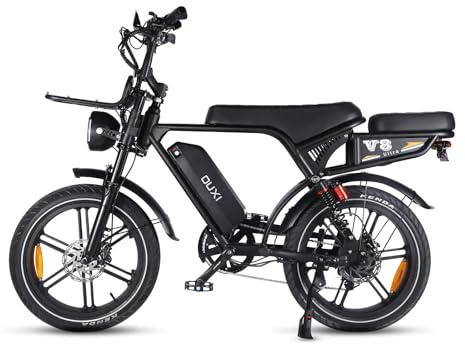 OUXI Ultra E-Bike 20 Zoll Fatbike Elektrofahrrad, 250W Motor 60Nm, 48V 15Ah Akku 60km, Hydraulische Scheibenbremsen, Vollfederung, Gepäckträger vorne & hinten, Bluetooth-Lautsprecher (V8Ultra)