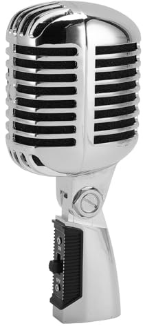 Fabater Microfono per Voce Dinamico retrò Classico, Microfono Cardioide Direzionale in Lega di Zinco, Supporto Rotante Autotensionante, Vecchio Vintage per Canto, Karaoke (SILVER)