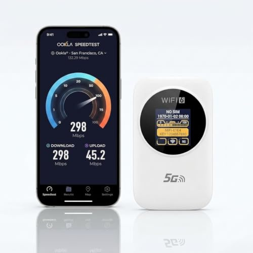 Portable 5G/4G LTE Mobile WiFi Router with SIM Card Slot, Unlocked Hotspot Router with LCD Display, 300Mbps Internet Speed for Travel, RV, Camper Van, Car and Camping