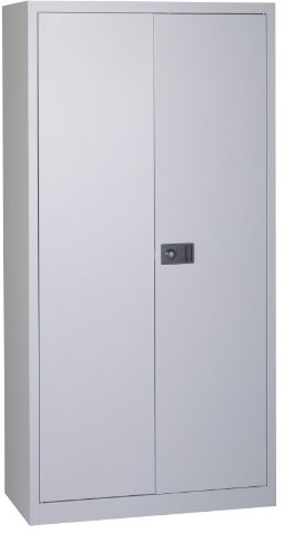 BISLEY Original Flügeltürenschrank Universal, 3 Fachböden, 4 OH, Metall, 355 Silber, 40 x 91.4 x 180.6 cm,Professionelle Lackierung,Montiert,Mehrzweckschrank,Garage,Arbeitszimmer,abschließbar