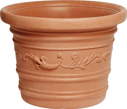 OEM SYSTEMS Vaso rotondo smerlato in resina colore terracotta 80 cm a doppio bordo leggero